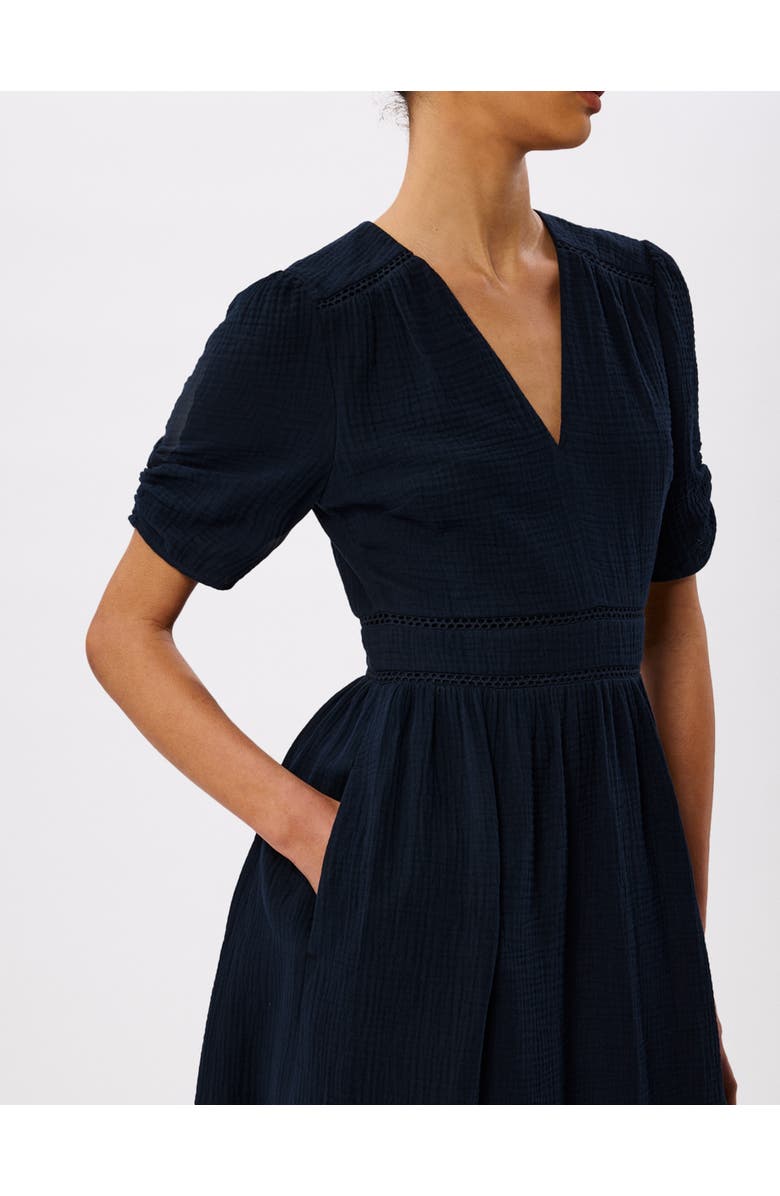 Whistles V-Neck Textured Midi Dress, Alternate, color, Navy