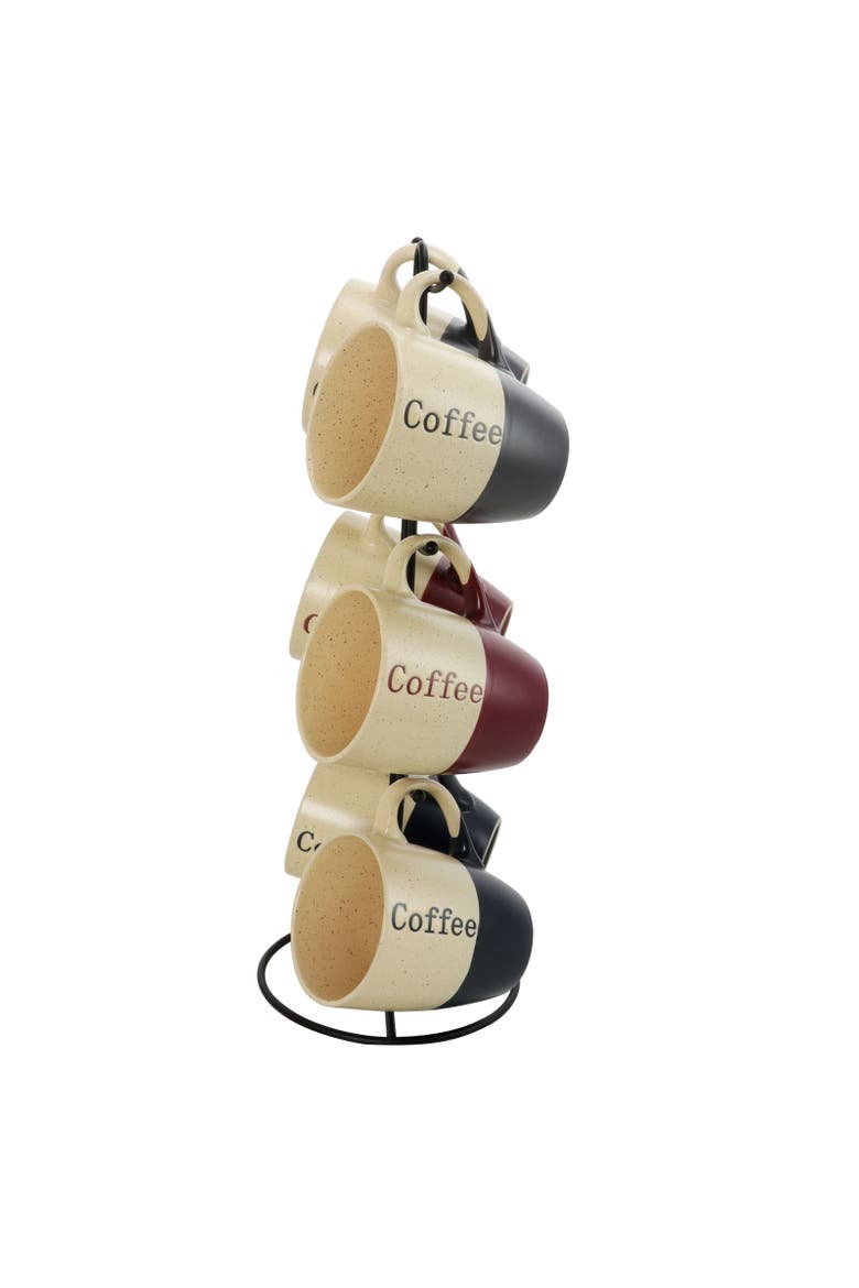 Coffee House 6-Piece 12 oz. Mug Set with Stand, Alternate, color, Brown