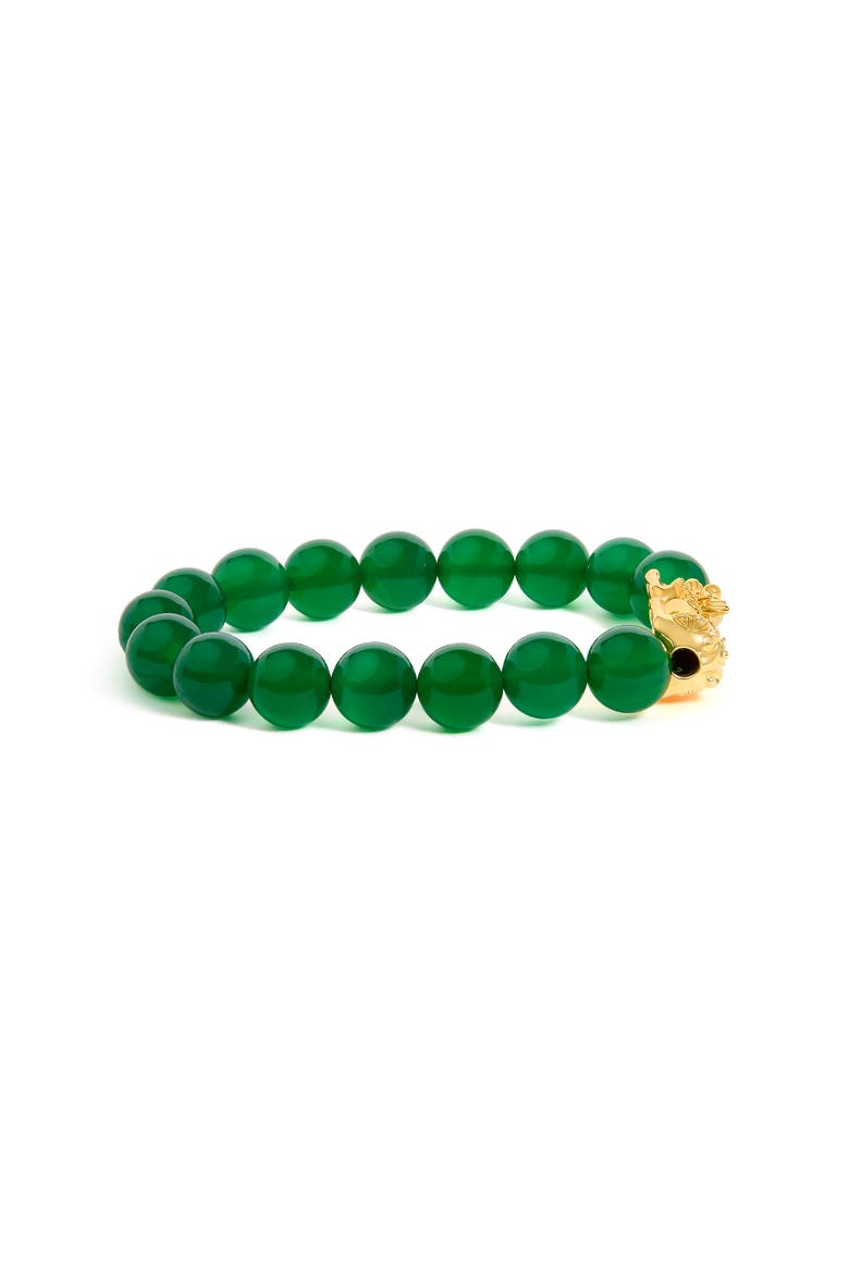 18K Yellow Gold Green Agate Beaded Bracelet with Dragon Charm, Alternate, color, Yellow Gold