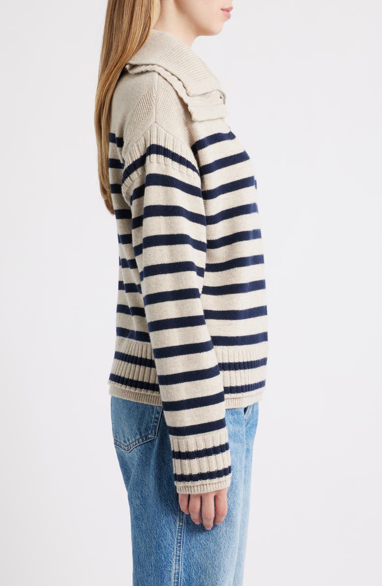 rag & bone Ilaria Stripe Half Zip Wool Pullover, Alternate, color, Oat