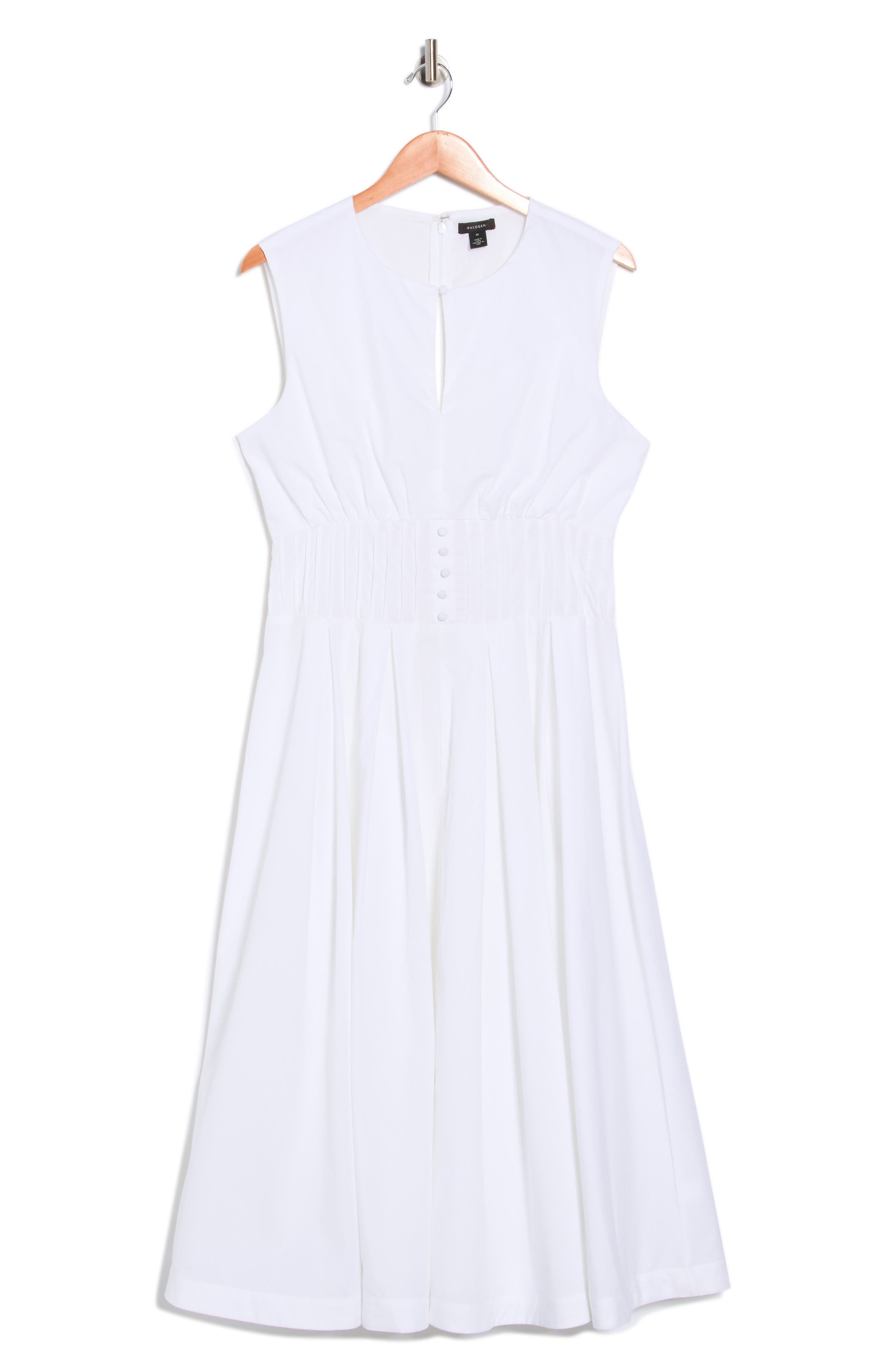 Halogen® Sleeveless Pintucked Empire Waist Cotton Midi Dress
