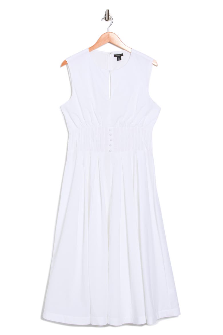 Sleeveless Pintucked Empire Waist Cotton Midi Dress, Alternate, color, BRIGHT WHITE