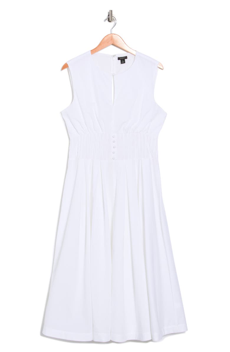 Halogen<sup>®</sup> Sleeveless Pintucked Empire Waist Cotton Midi Dress, Main, color, Bright White