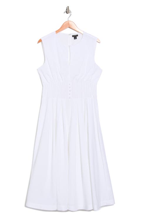 Sleeveless Pintucked Empire Waist Cotton Midi Dress