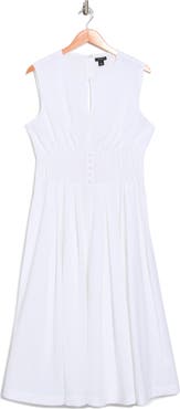 Halogen® Sleeveless Pintucked Empire Waist Cotton Midi Dress