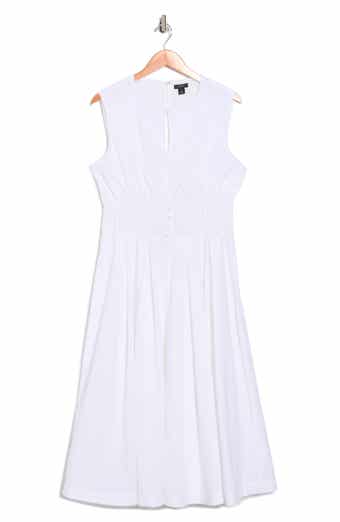Halogen® Sleeveless Pintucked Empire Waist Cotton Midi Dress
