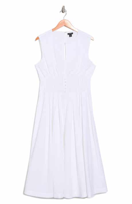 Halogen® Sleeveless Pintucked Empire Waist Cotton Midi Dress