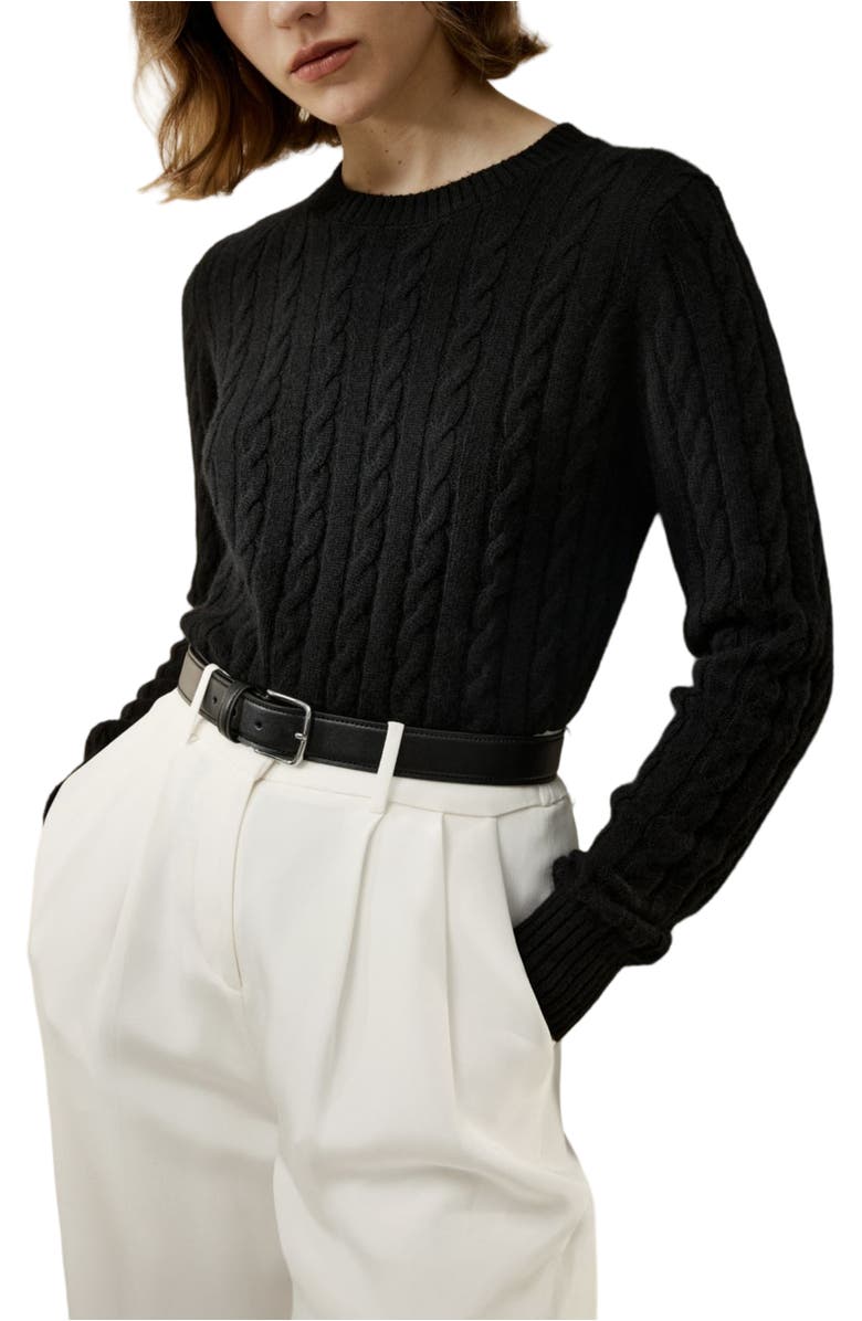 Lilysilk Women's Classic Cable Knit Sweater with Ribbed Edges, Alternate, color, Black