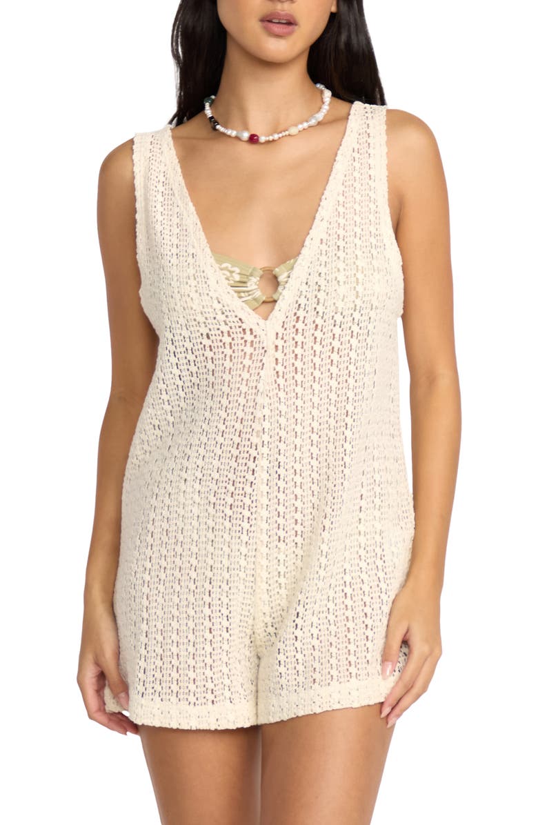 Billabong Steller Time Open Stitch Cotton Cover-Up Romper, Main, color, Whitecap
