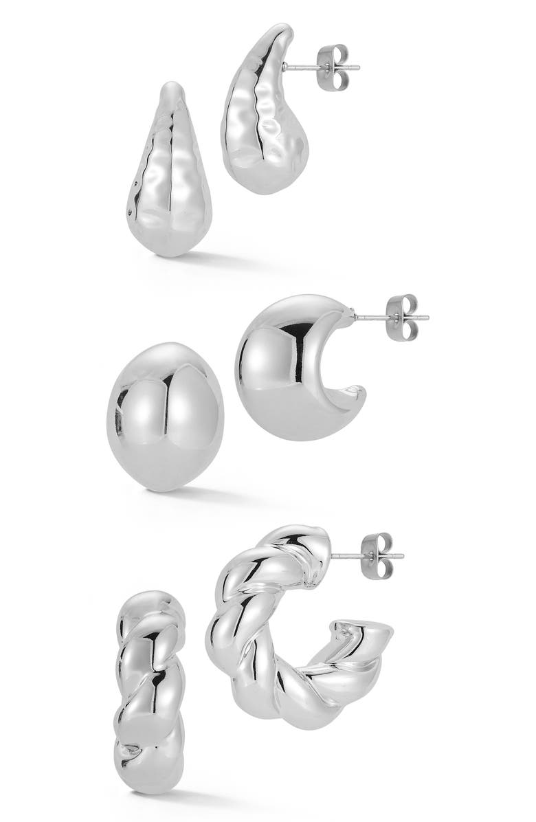 GLAZE JEWELRY Hoop Earrings Set, Main, color, Silver