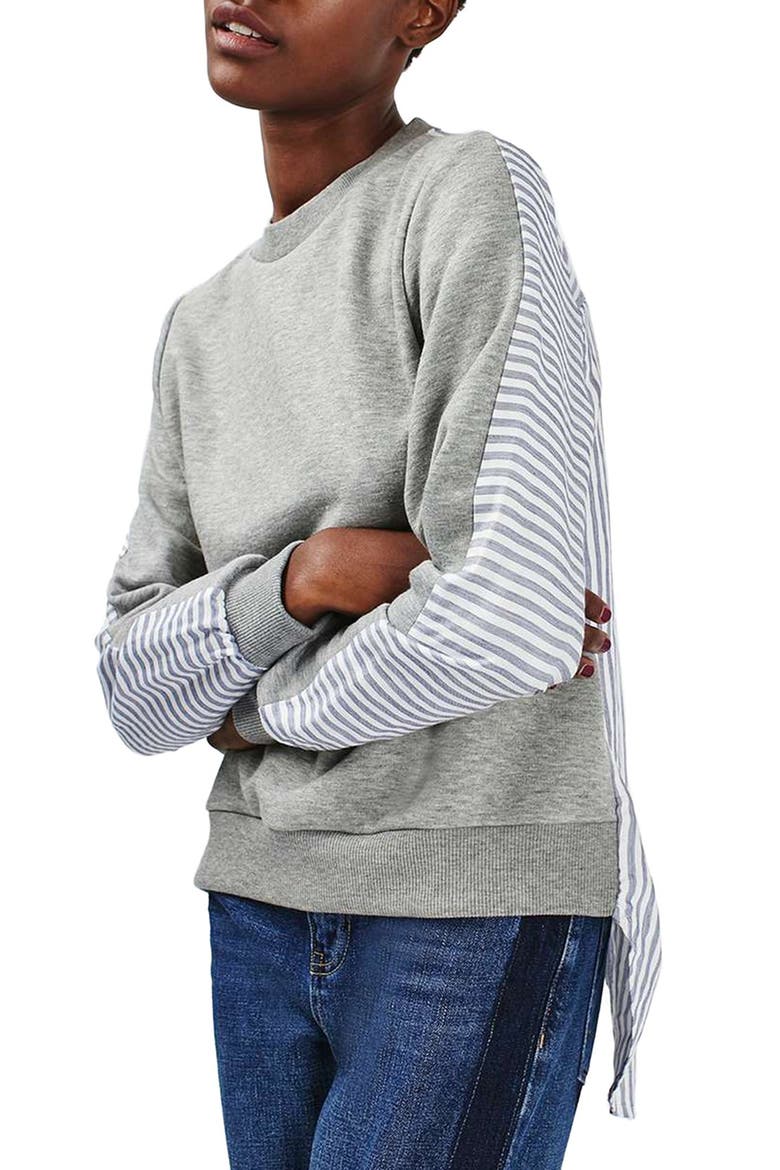 Heathered & Stripe Hybrid Sweatshirt, Main, color, GREY MARL MULTI