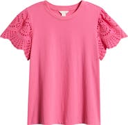Caslon® Eyelet Sleeve Mixed Media T-Shirt