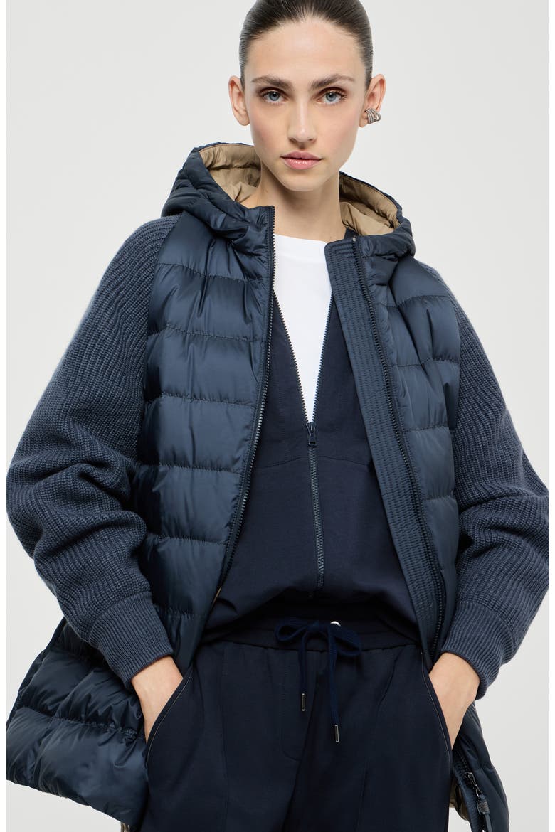 Nylon hooded down jacket, Alternate, color, Blue