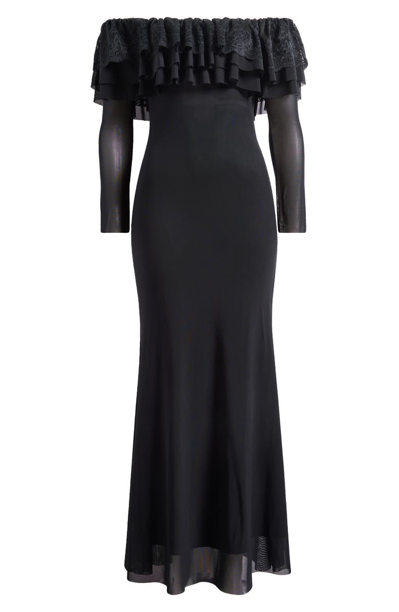 AFRM Betty Off the Shoulder Long Sleeve Mesh Maxi Dress, Alternate, color,