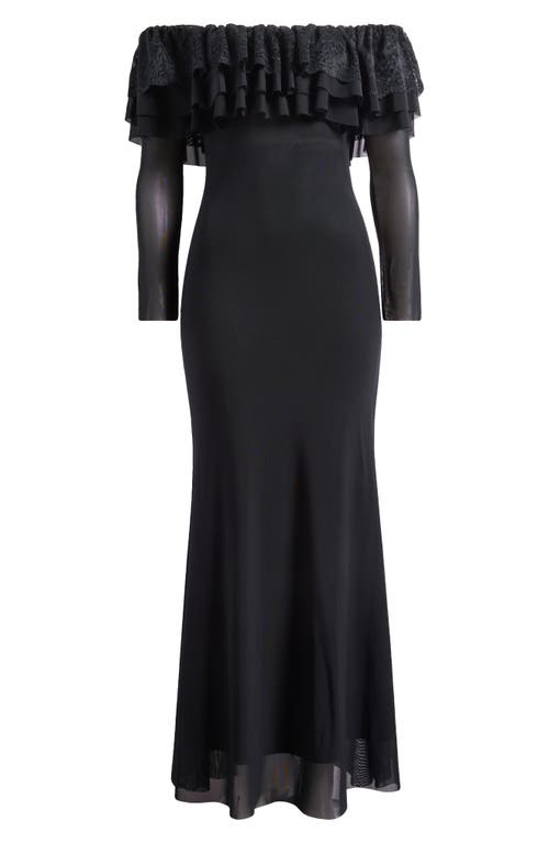AFRM AFRM BETTY OFF THE SHOULDER LONG SLEEVE MESH MAXI DRESS 