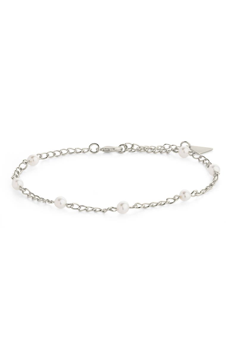Sterling Forever Coast Imitation Pearl Anklet, Alternate, color, Silver
