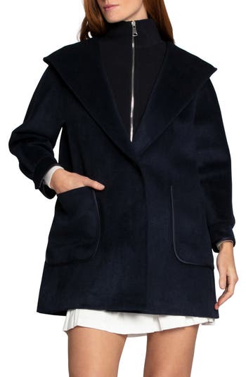 Belle & Bloom Next To You Coat With Rib Knit Bib In Blue