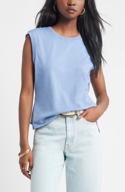 Pleat Back Cotton Muscle Tank