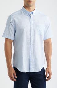 Johnston & Murphy Leland Stripe Short Sleeve Seersucker Button-Down Shirt
