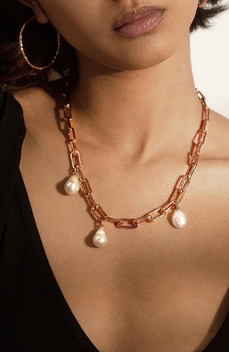 Monica Vinader Nura Baroque Pearl Necklace Enhancer, Alternate, color, 18K Rose Gold