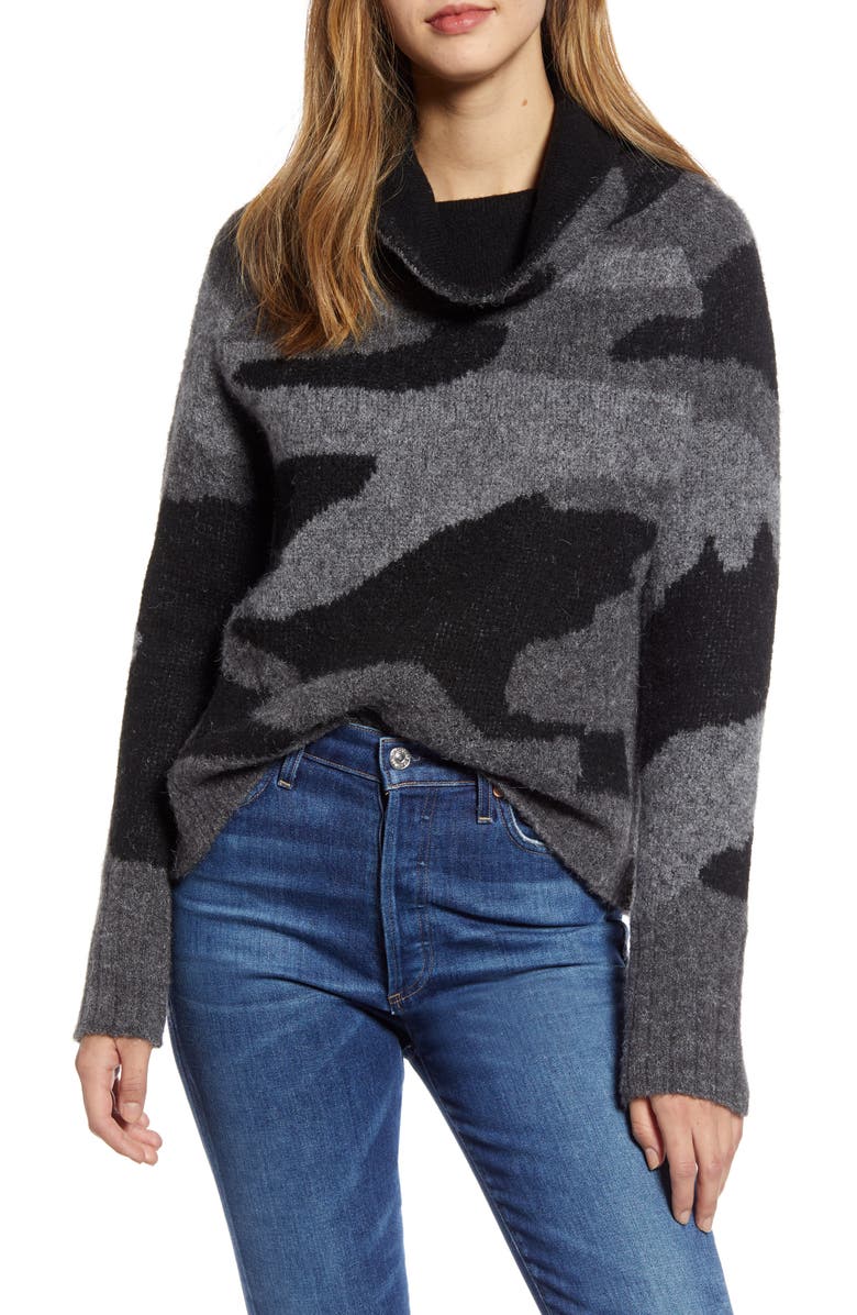 RD Style Camo Print Cowl Neck Sweater, Main, color, 