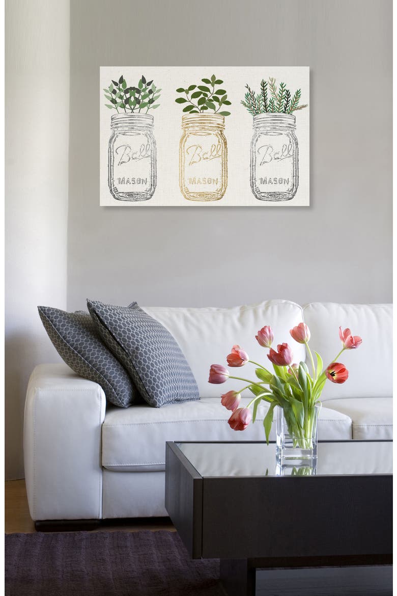 Mason Jars & Plants Canvas Wall Art, Alternate, color, WHITE