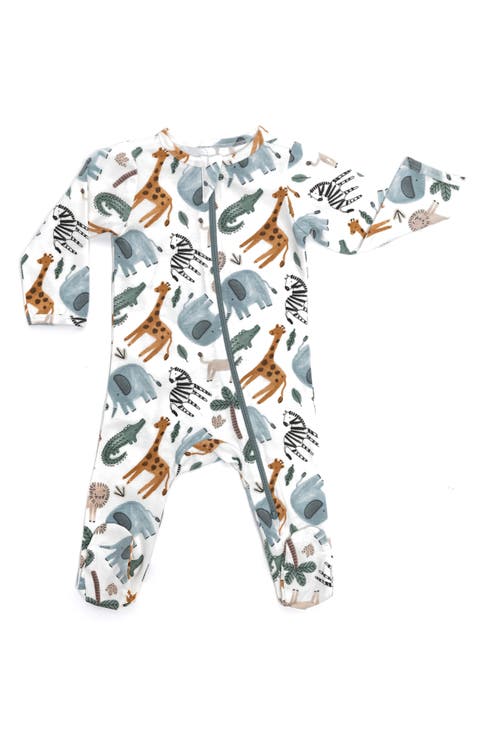 Organic Cotton Zip Footie in Safari Animals