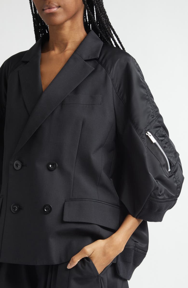 Sacai Suiting x Nylon Twill Jacket, Alternate, color, Black