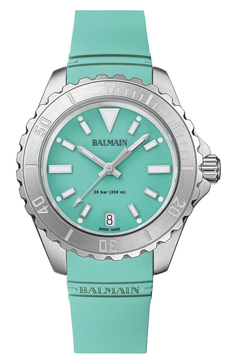 Balmain Ophrys Rubber Strap Watch, 34.5mm, Main, color, Stainless Steel