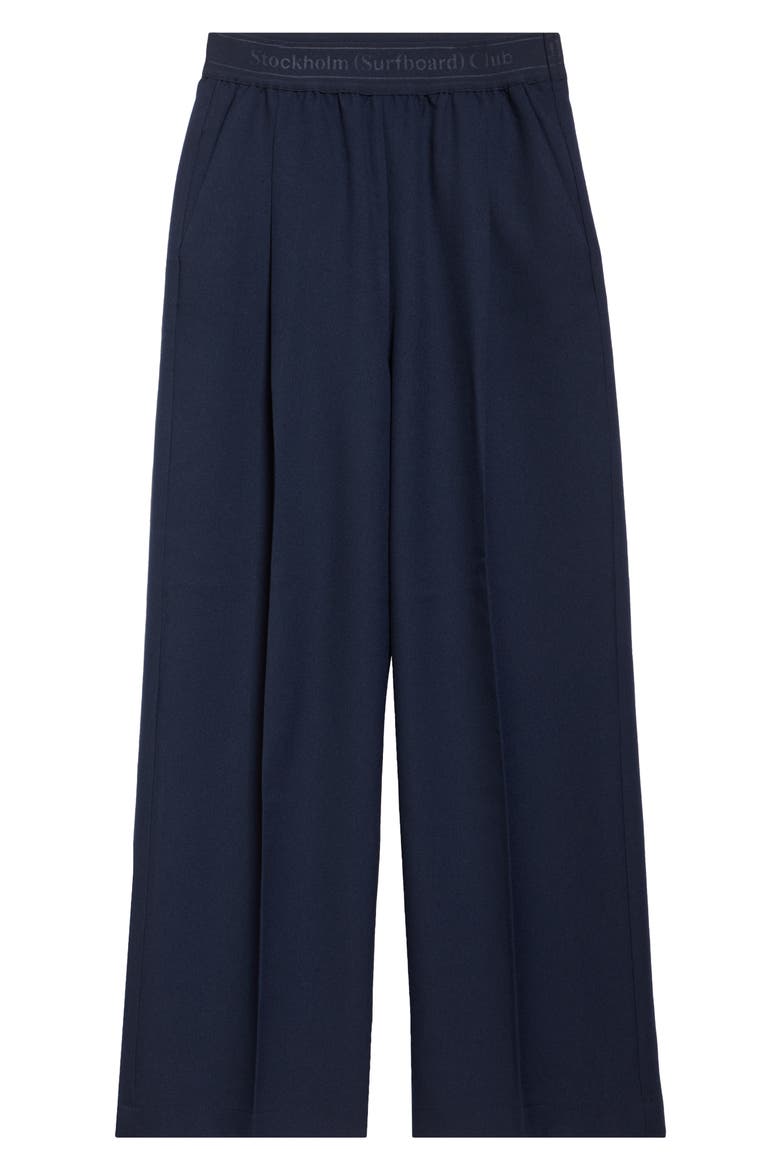 Elaine Logo Jacquard Waist Pleated Wide Leg Pants, Alternate, color, NAVY