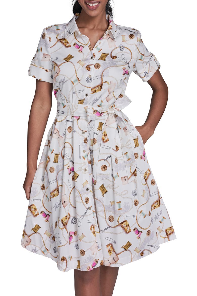 Print Tie Waist Shirtdress, Alternate, color, SOFT WHITE MULTI