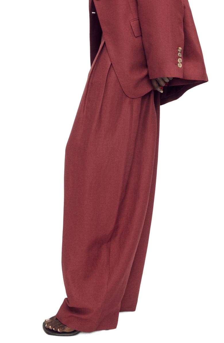 MANGO Pleat Front Wide Leg Suit Pants, Alternate, color, Wine
