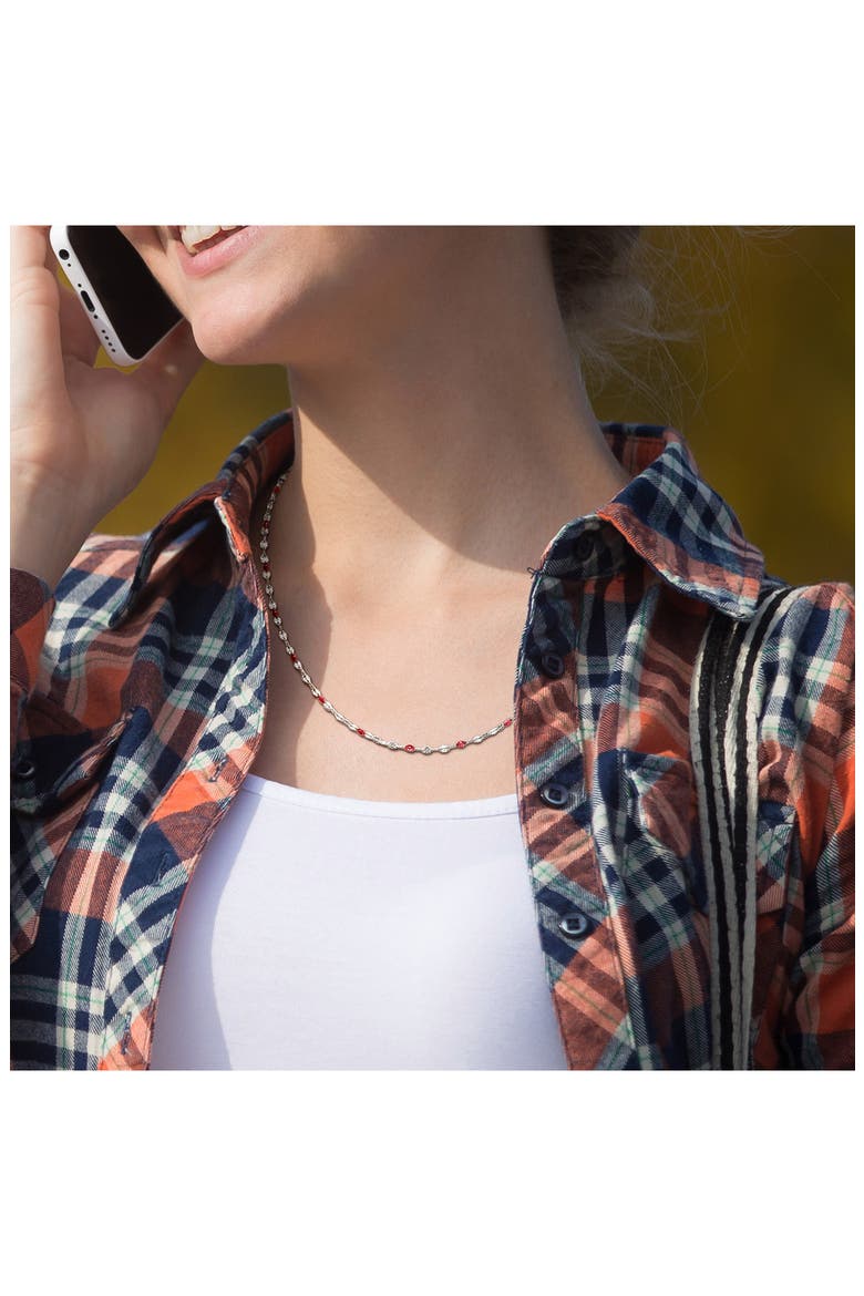 Sterling Silver Pink Enamel Station Chain Necklace, Alternate, color, SILVER