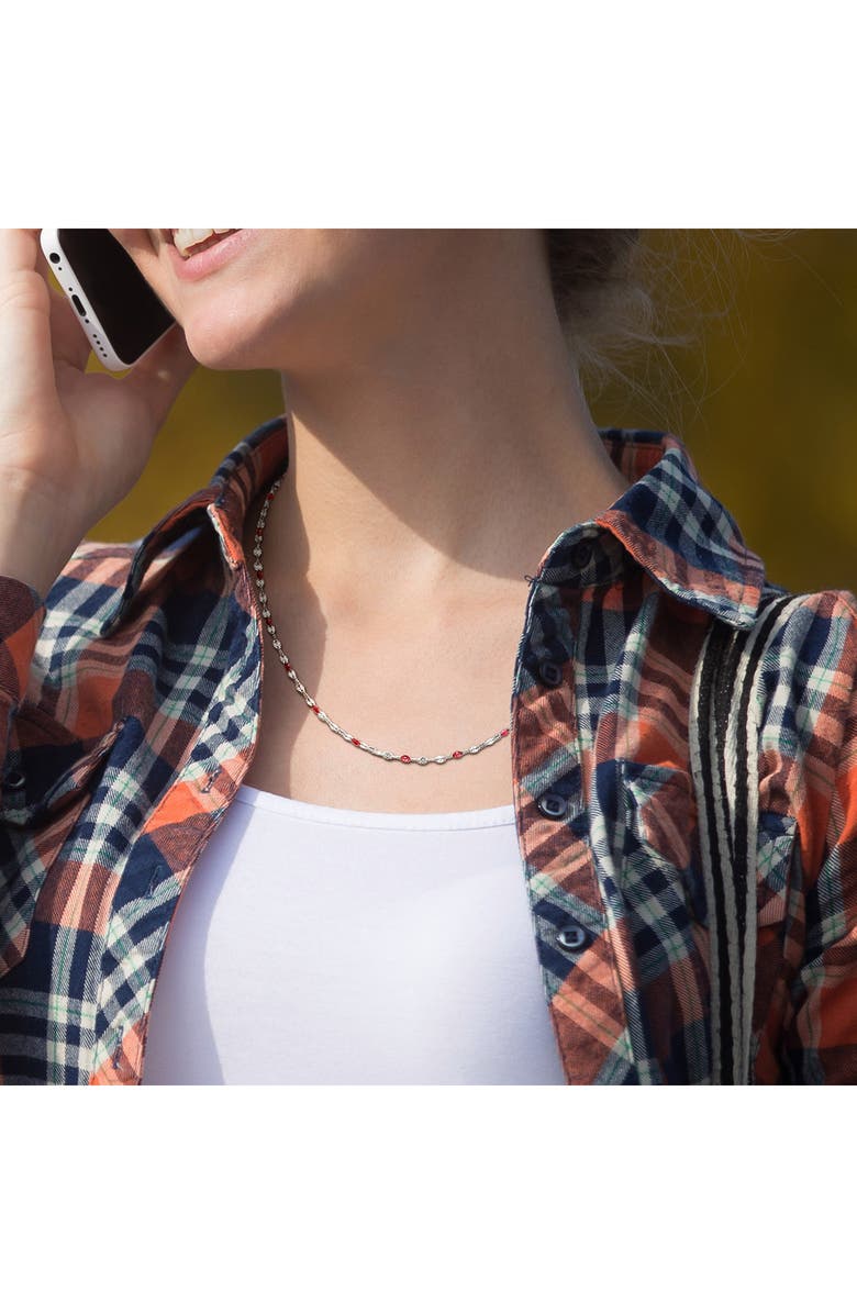 DELMAR Sterling Silver Pink Enamel Station Chain Necklace, Alternate, color, Silver