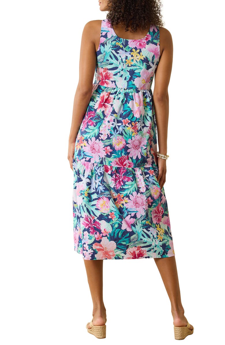Tommy Bahama Perfectly Paradise Floral Stretch Cotton Midi Dress, Alternate, color, Island Navy