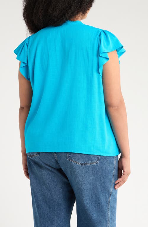 Sugarlips Ruffle Front Button Top In Blue