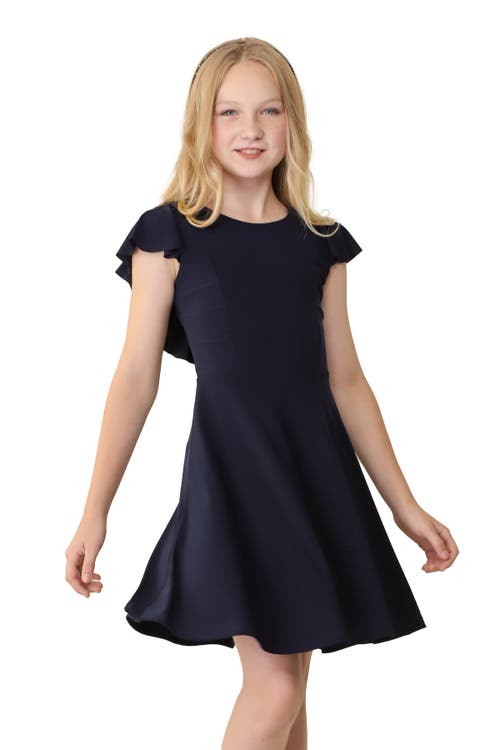 Un Deux Trois Flutter Sleeve Dress In Navy