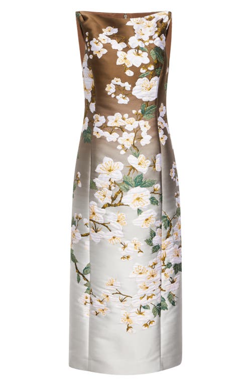 Oscar De La Renta Sleeveless Jacquard Ombre Cherry Blossom Dress