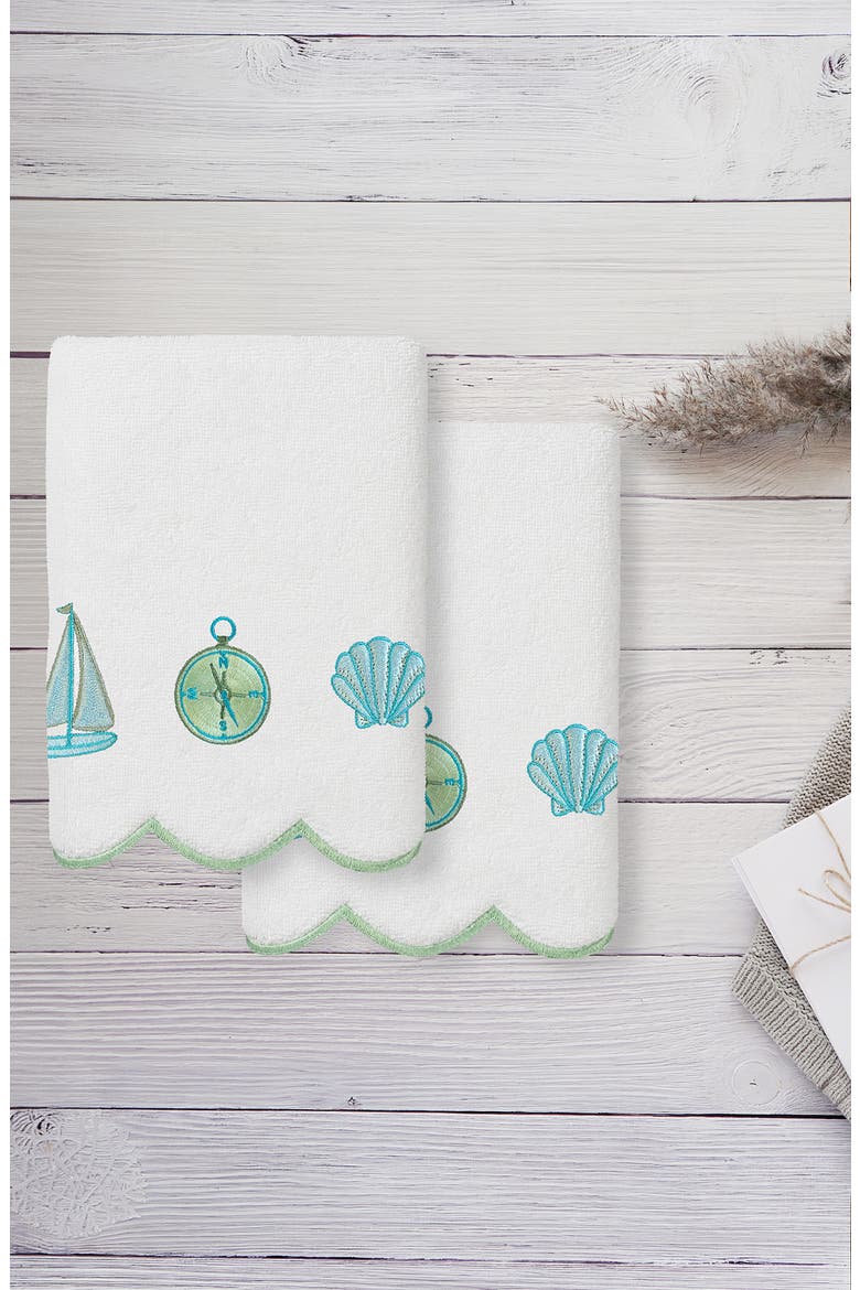 Sea Joy Scallop Pack of 2 Hand Towels, Alternate, color, WHITE/ GREEN