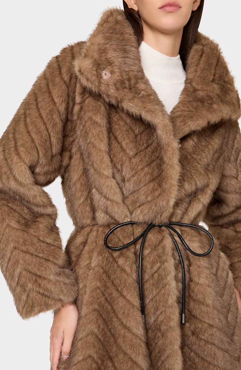 Milly Dayna Chevron Faux Fur Coat, Alternate, color, Brown
