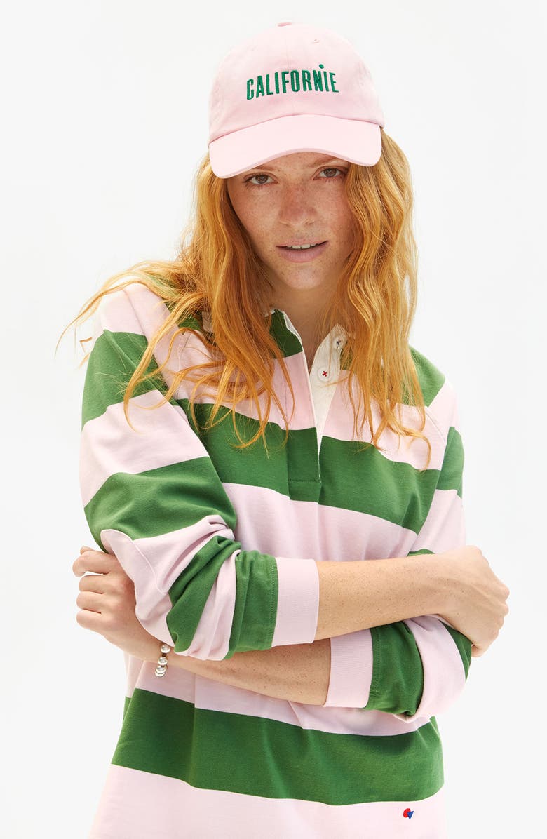 Clare V. Californie Embroidered Cotton Twill Baseball Cap, Alternate, color, Light Pink Embroidered Fern