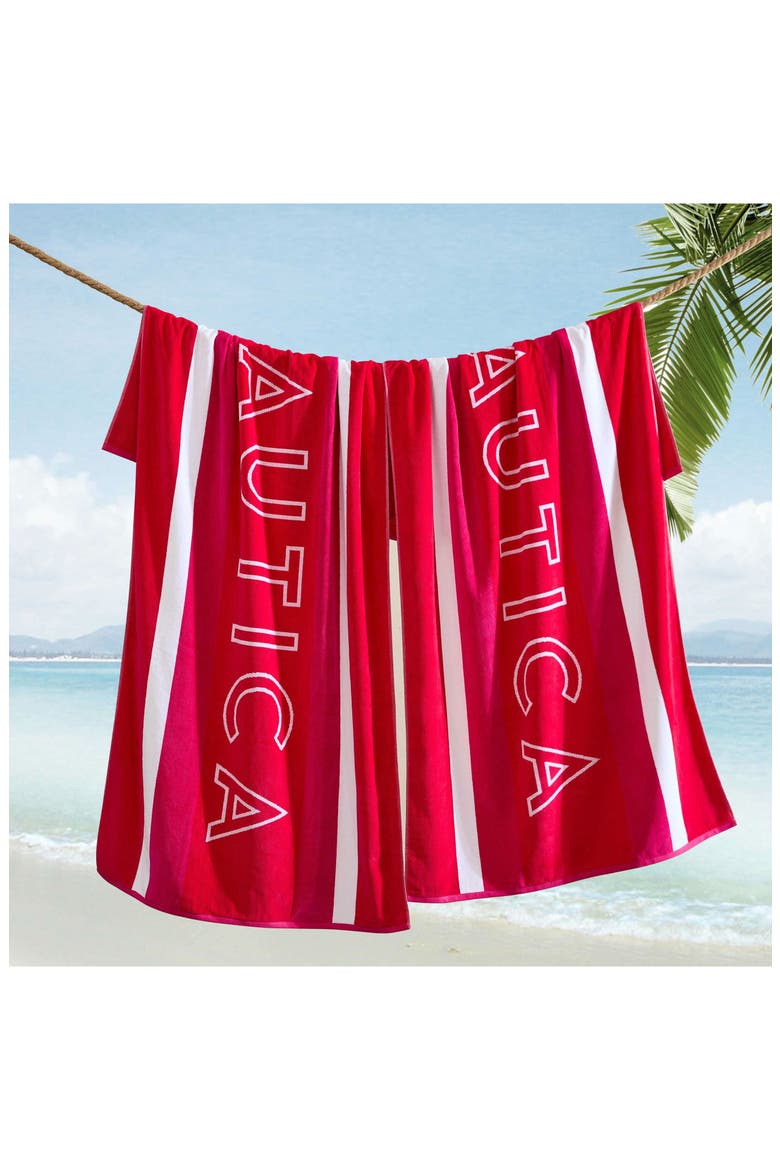 Set of 2 Cotton Blend Terry Beach Towels, Alternate, color, DARK PINK