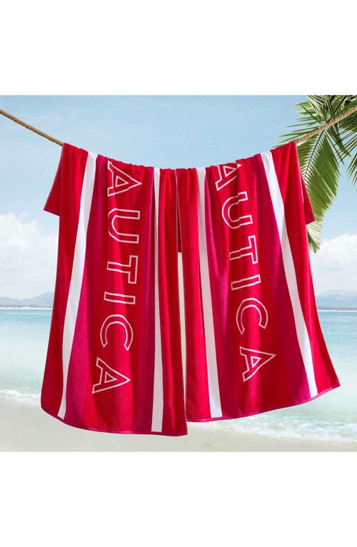 Nautica Set Of 2 Cotton Blend Terry Beach Towels In Red