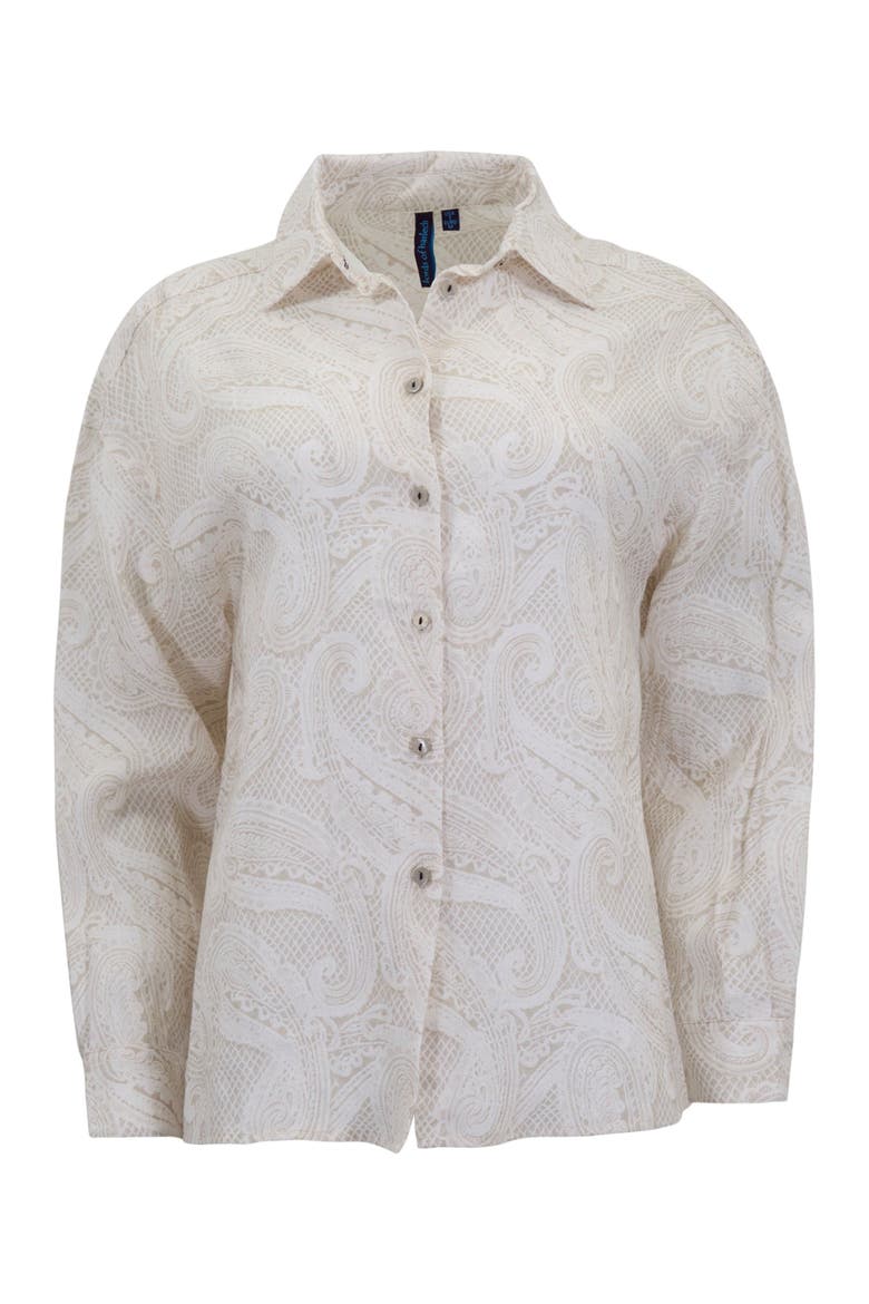 Crochet Paisley Womens Relaxed Linen Shirt, Alternate, color, CROCHET PAISLEY IVORY