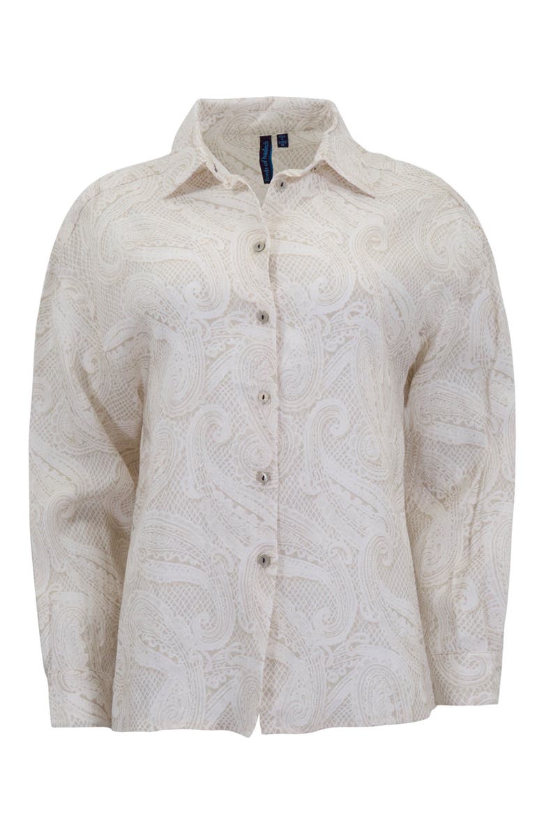 Lords of Harlech Crochet Paisley Womens Linen Shirt, Alternate, color, Crochet Paisley Ivory