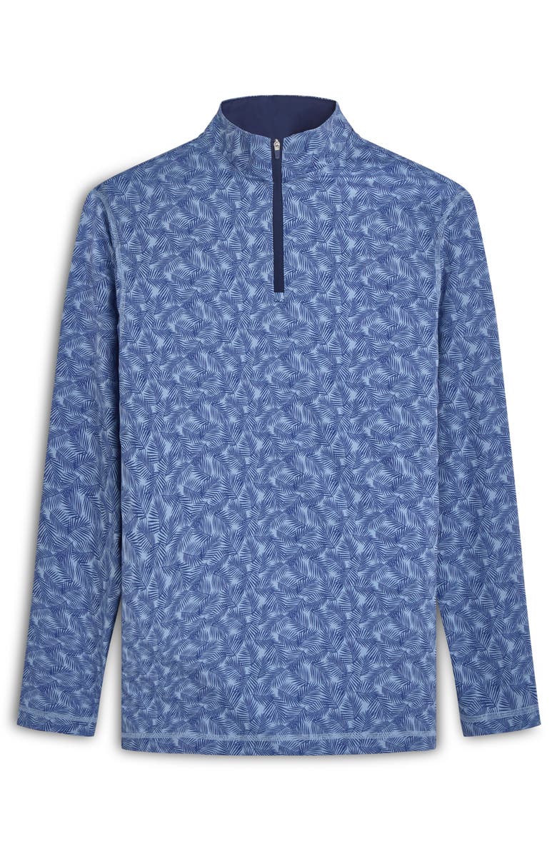 Bugatchi OoohCotton<sup>®</sup> Frond Print Stretch Cotton Quarter Zip Pullover, Alternate, color, Air-Blue