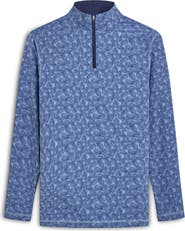 Bugatchi OoohCotton® Frond Print Stretch Cotton Quarter Zip Pullover