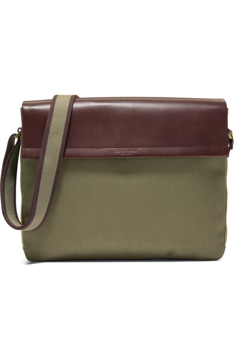 Cole Haan Judson Brushed Twill Messenger Bag, Main, color, Olive Green/ Ch Madiera