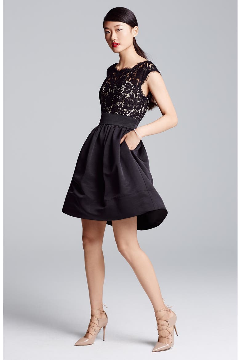 Lace & Faille Dress, Alternate, color, BLACK