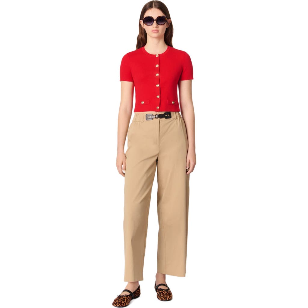 Maje Cropped Cardigan With Gold Buttons In Red